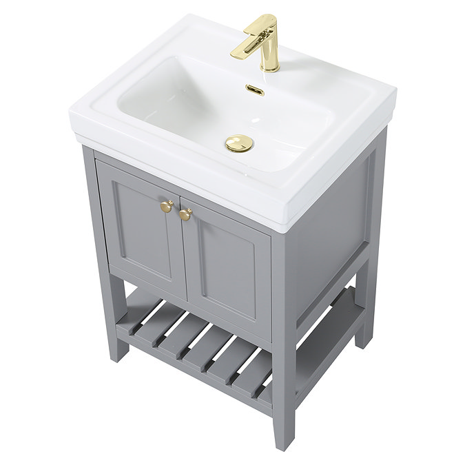 Trafalgar 610mm Grey Vanity & Toilet Suite with Brushed Brass Handles & Soft Close Seat