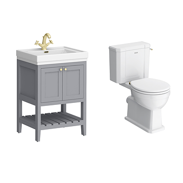 Trafalgar 610mm Grey Vanity & Toilet Suite with Brushed Brass Handles & Soft Close Seat