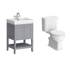 Trafalgar 610mm Grey Vanity & Toilet Suite with Chrome Handles & Soft Close Seat