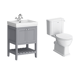 Trafalgar 610mm Grey Vanity & Toilet Suite with Chrome Handles & Soft Close Seat