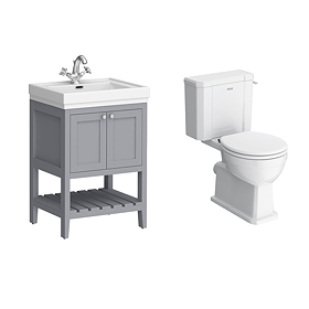 Trafalgar 610mm Grey Vanity & Toilet Suite with Chrome Handles & Soft Close Seat