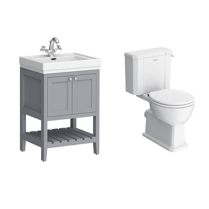 Trafalgar 610mm Grey Vanity & Toilet Suite with Chrome Handles & Soft Close Seat