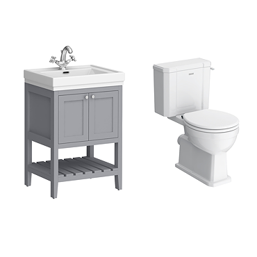 Trafalgar 610mm Grey Vanity & Toilet Suite with Chrome Handles & Soft Close Seat