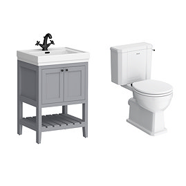 Trafalgar 610mm Grey Vanity & Toilet Suite with Matt Black Handles & Soft Close Seat