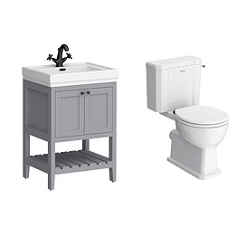 Trafalgar 610mm Grey Vanity & Toilet Suite with Matt Black Handles & Soft Close Seat