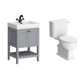 Trafalgar 610mm Grey Vanity & Toilet Suite with Matt Black Handles & Soft Close Seat