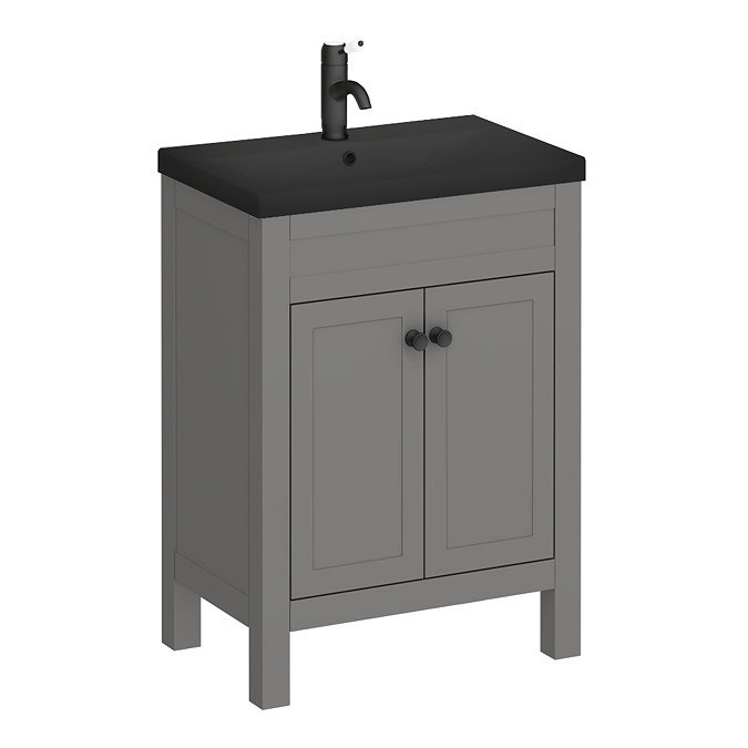 Trafalgar 610mm Grey Vanity Unit with Matt Black Basin + Handles Large Image