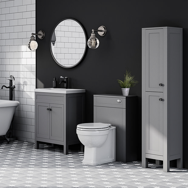 Trafalgar 610mm Grey Vanity Unit with Matt Black Handles Victorian