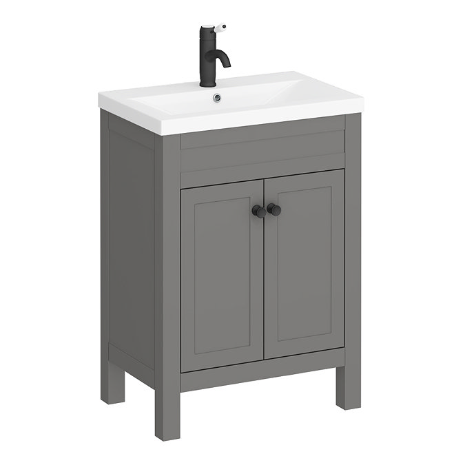 Trafalgar 610mm Grey Vanity Unit with Matt Black Handles Large Image