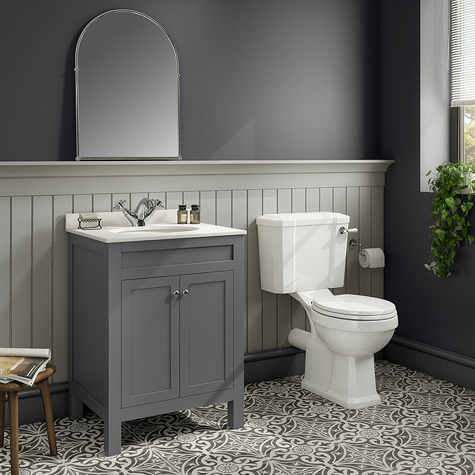 Trafalgar 610mm Grey Vanity Unit with White Marble Basin Top Feature Large Image
