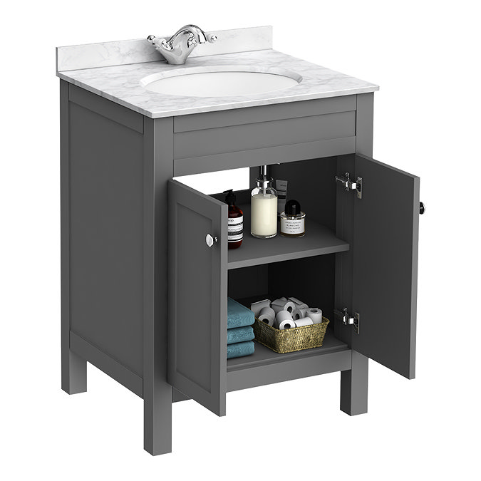 Trafalgar 610mm Grey Vanity Unit with White Marble Basin Top Feature Large Image