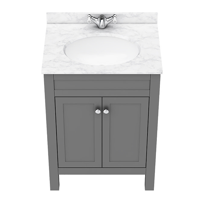 Trafalgar 610mm Grey Vanity Unit with White Marble Basin Top Newest Large Image