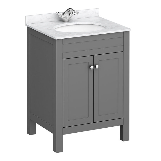 Trafalgar 610mm Grey Vanity Unit with White Marble Basin Top Large Image