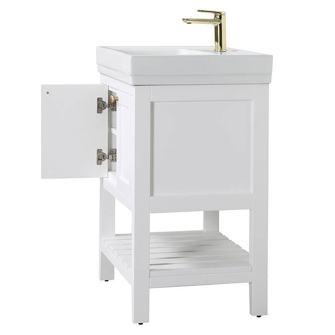 Trafalgar 610mm White Vanity & Toilet Suite with Brushed Brass Handles & Soft Close Seat