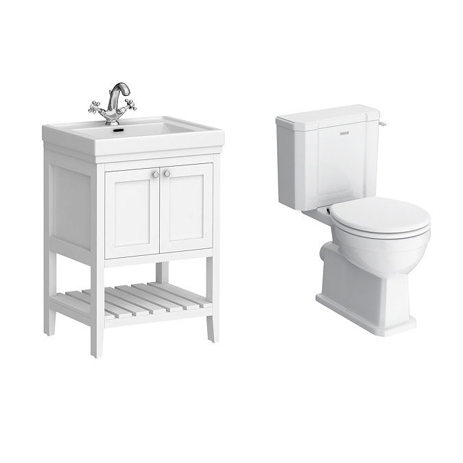 Trafalgar 610mm White Vanity & Toilet Suite with Chrome Handles & Soft Close Seat
