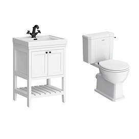 Trafalgar 610mm White Vanity & Toilet Suite with Matt Black Handles & Soft Close Seat