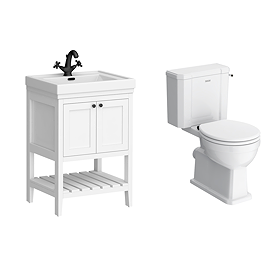 Trafalgar 610mm White Vanity & Toilet Suite with Matt Black Handles & Soft Close Seat