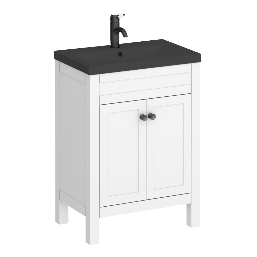 Trafalgar 610mm White Vanity Unit with Matt Black Basin + Handles