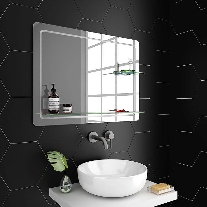 Trafalgar 800 x 600mm Rectangular Bevelled Bathroom Mirror with 2 x Glass Shelves