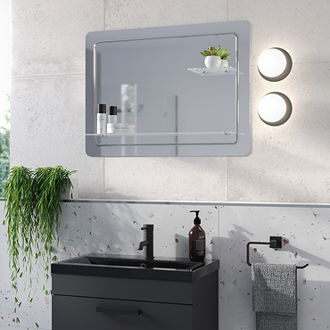 Trafalgar 800 x 600mm Rectangular Bevelled Bathroom Mirror with 2 x Glass Shelves