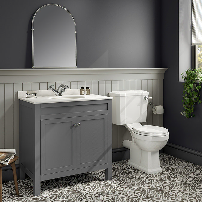 Trafalgar 810mm Grey Vanity Unit with White Marble Basin Top Feature Large Image