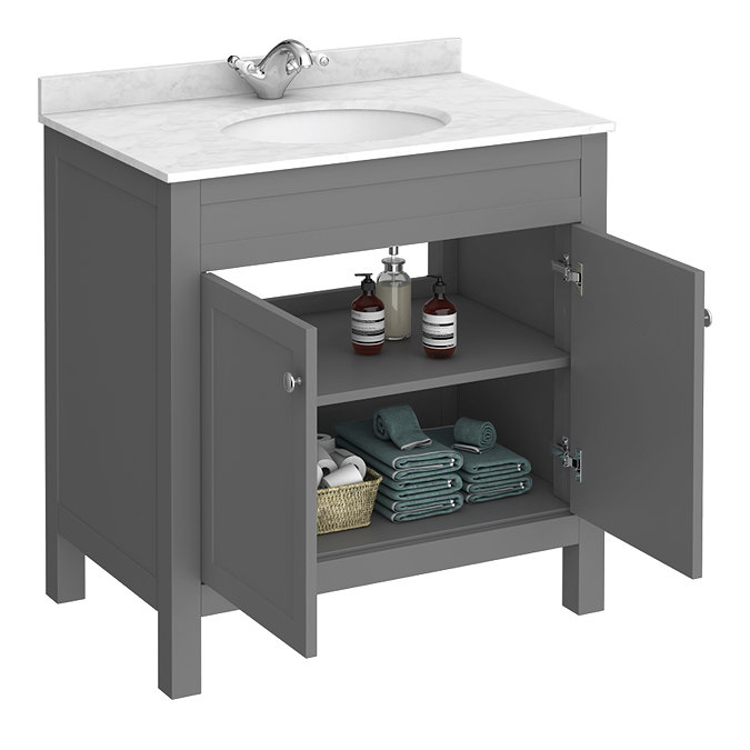 Trafalgar 810mm Grey Vanity Unit with White Marble Basin Top Standard Large Image