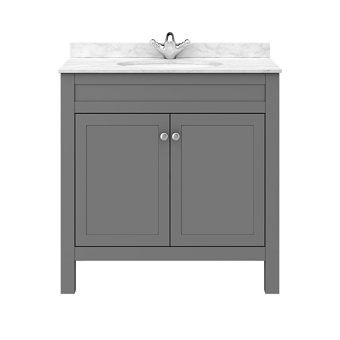 Trafalgar 810mm Grey Vanity Unit with White Marble Basin Top In Bathroom Large Image