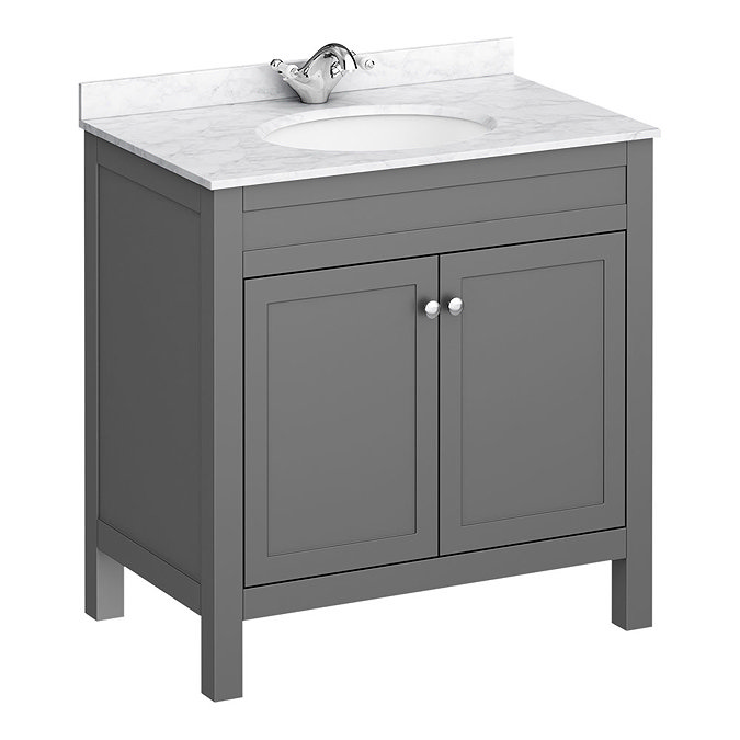 Trafalgar 810mm Grey Vanity Unit with White Marble Basin Top Large Image