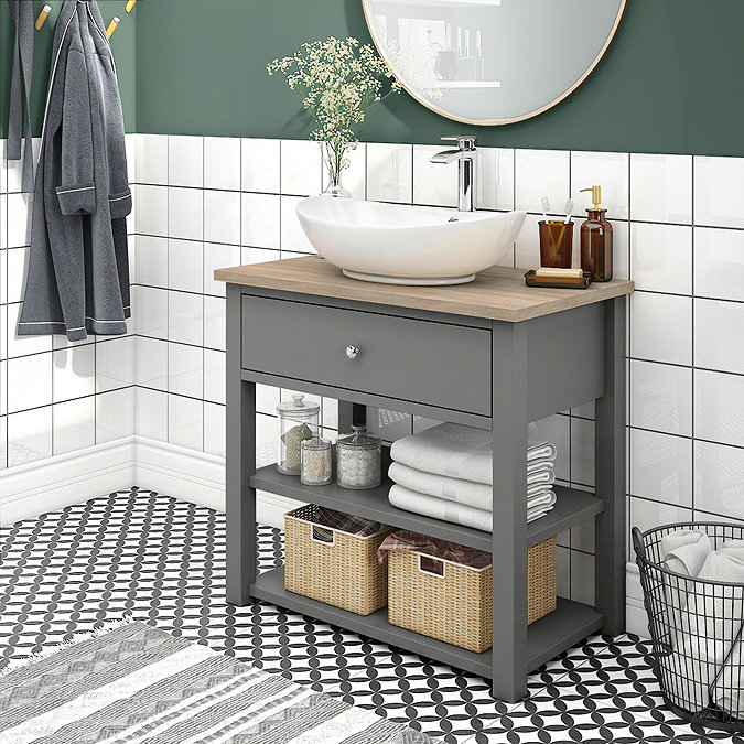 Trafalgar Countertop Vanity Unit - Grey - 840mm Wide Feature Large Image