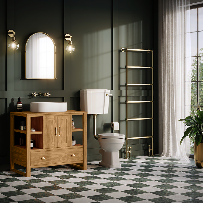 Trafalgar 900mm Solid Oak Floor Standing Countertop Vanity Unit with Antique Brass Handles