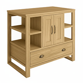 Trafalgar 900mm Solid Oak Floor Standing Countertop Vanity Unit with Antique Brass Handles