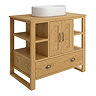 Trafalgar 900mm Solid Oak Vanity Unit with Antique Brass Handles & Gloss White Semi-Oval Basin