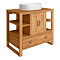 Trafalgar 900mm Solid Oak Vanity Unit with Antique Brass Handles & Gloss White Semi-Oval Basin