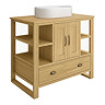 Trafalgar 900mm Solid Oak Vanity Unit with Antique Brass Handles & Gloss White Semi-Oval Basin