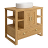 Trafalgar 900mm Solid Oak Vanity Unit with Brushed Brass Handles & Gloss White Semi-Oval Basin