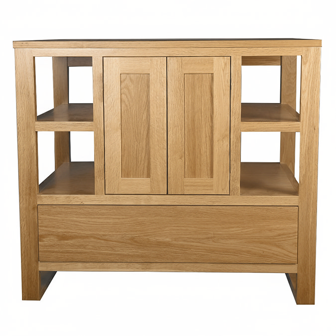 Trafalgar 900mm Solid Oak Vanity Unit with Chrome Handles & Gloss White Rectangular Basin