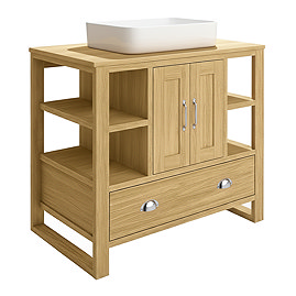 Trafalgar 900mm Solid Oak Vanity Unit with Chrome Handles & Gloss White Rectangular Basin