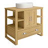 Trafalgar 900mm Solid Oak Vanity Unit with Chrome Handles & Gloss White Semi-Oval Basin