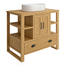 Trafalgar 900mm Solid Oak Vanity Unit with Matt Black Handles & Gloss White Semi-Oval Basin