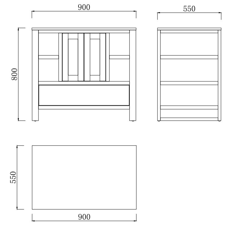 Trafalgar 900mm Solid Oak Vanity Unit with Matt Black Handles & Gloss White Semi-Oval Basin