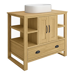 Trafalgar 900mm Solid Oak Vanity Unit with Matt Black Handles & Gloss White Rectangular Basin