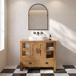 Trafalgar 900mm Solid Oak Vanity Unit with Matt Black Handles & Gloss White Semi-Oval Basin
