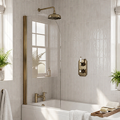 Trafalgar Antique Brass 6mm Glass Pivot Bath Screen - Curved Top