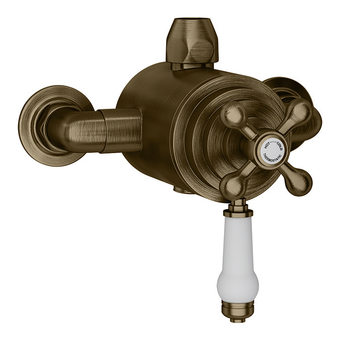 Trafalgar Antique Brass Dual Exposed Thermostatic Valve with Rigid Riser Kit, 200mm Shower Head, Handshower & Diverter