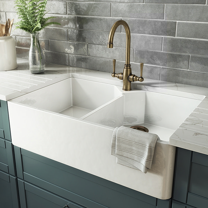 Bower Trafalgar Dual Lever Kitchen Mixer Tap - Antique Brass