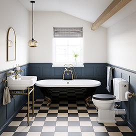 Trafalgar Bathroom Suite - Washstand, Toilet & Roll Top Bath (Antique Brass & Black)