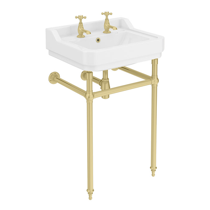 Trafalgar Bathroom Suite - Washstand, Toilet & Roll Top Bath (Brushed Brass)
