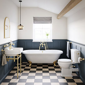 Trafalgar Bathroom Suite - Washstand, Toilet & Roll Top Bath (Brushed Brass)