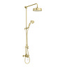 Trafalgar Brushed Brass Dual Exposed Shower Valve with Rigid Riser Kit, 195mm Round Head, Handshower & Diverter