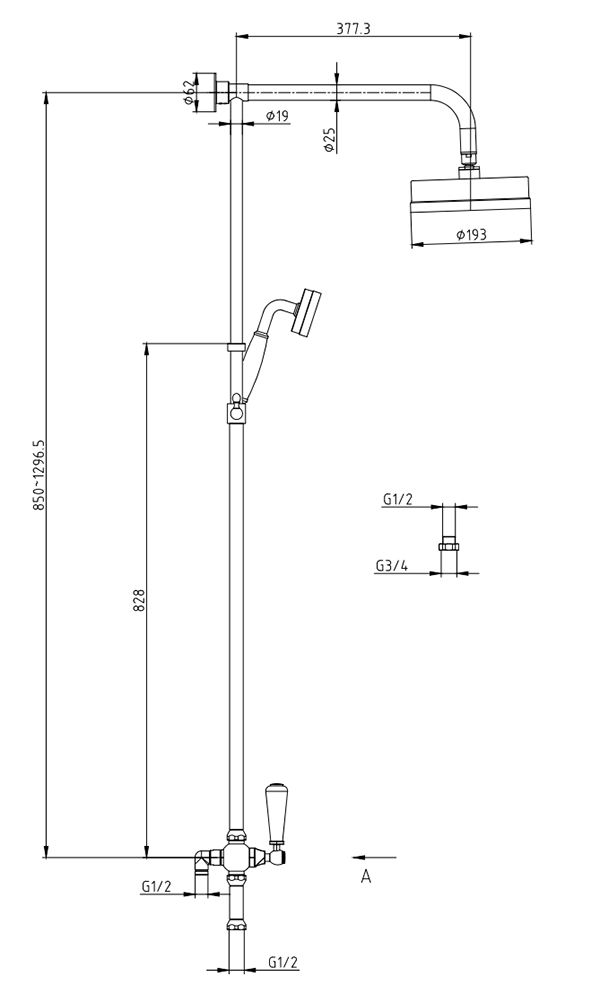 Trafalgar Brushed Brass Dual Exposed Shower Valve with Rigid Riser Kit, 195mm Round Head, Handshower & Diverter
